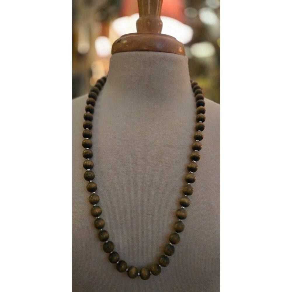wood Beaded 30 Inch Vintage Necklace